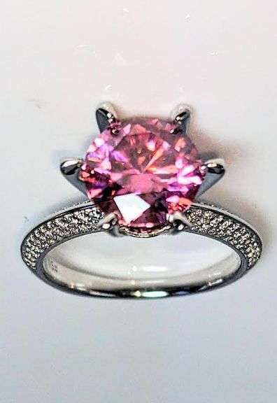 Ladies Sparkling 5 Ct Bright Pink Simulated Lab Diamond  Ring