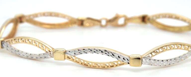 14kt two tone gold textured Infinity link bracelet
