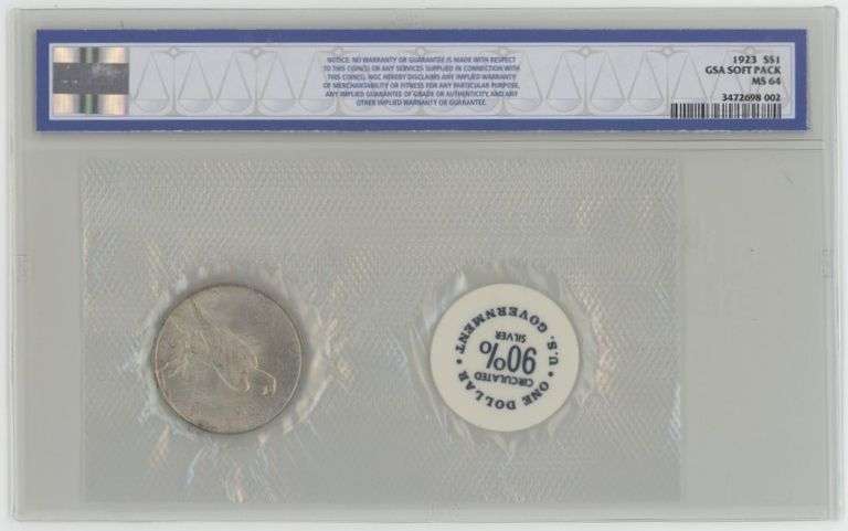 Near Gem 1923 Original GSA NGC MS64 Peace Silver Dollar SOFT PACK