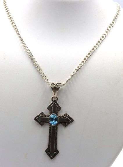 Italian 925 Sterling Silver Long Cuban Chain With Large Cross Necklace
