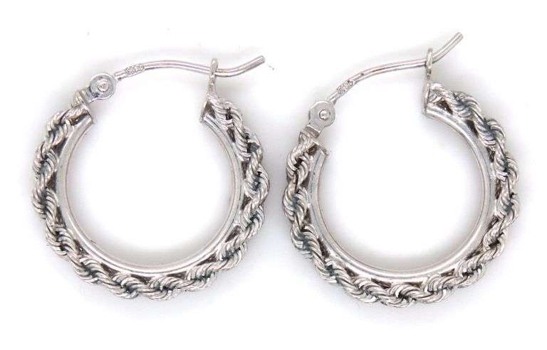 14kt White gold twisted rope hoop earrings