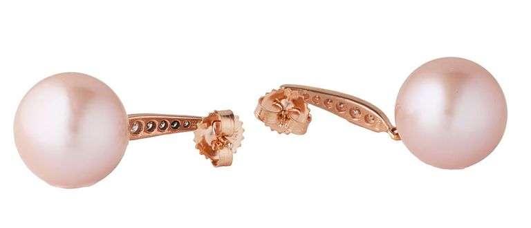 Na Hoku 14.5MM Pink Pearl and 0.20ctw Diamond Drop Earrings in 14K