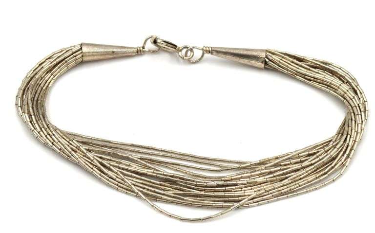 Set of 925 sterling silver multi strand necklace, bracelet and dangle earrings
