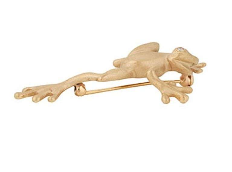 0.08ctw Diamond Satin Finish Frog Brooch in 14K