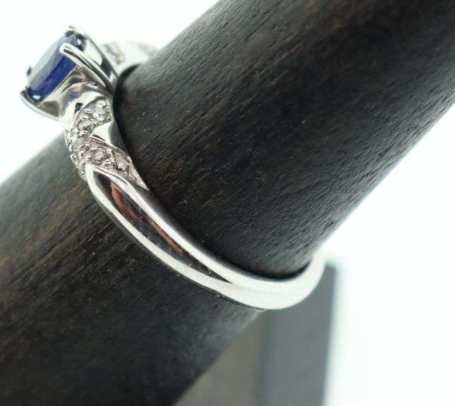 14kt Solid White Gold, Blue Sapphire, & Diamond Cocktail Ring