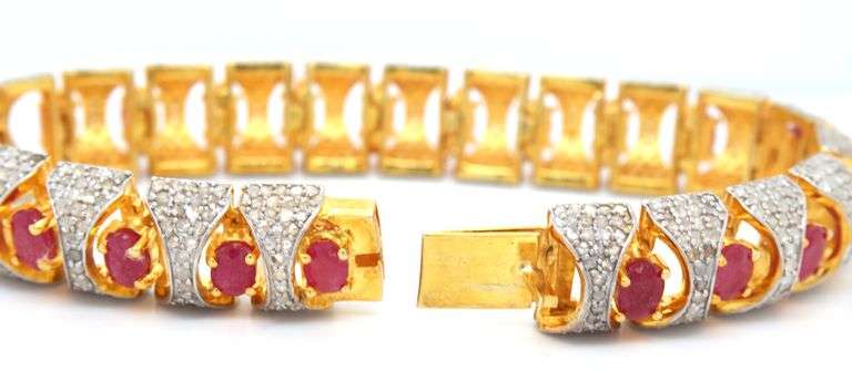 Angelic 11.69CTW Oval Shaped Emerald-Cut Ruby & 3.90CTW Diamond Bracelet in 14K Gold Over Sterling S