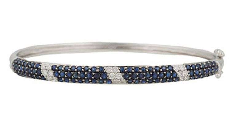 2.70ctw Pave Sapphire and 0.36ctw Diamond Bangle Bracelet in 14K