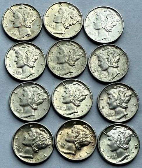 12 Slider or Uncirculated Raw Mercury Dimes