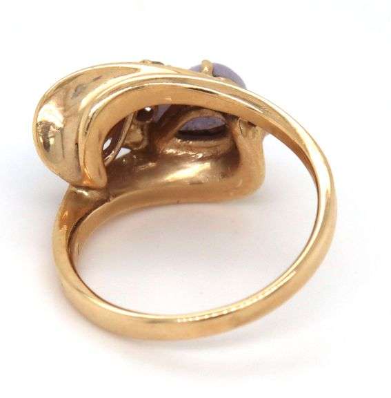 Lovely Estate 14K YG Lavendar Jade & Diamond Ring