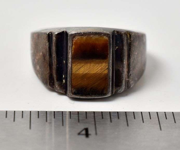Sterling Silver Tiger's Eye Gemstone Men's Ring