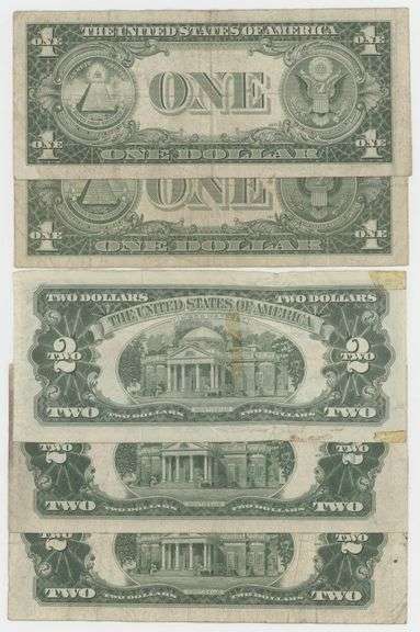 Lot of 5 Scarce STAR Notes: Two $1 & 3 $2 Red Seals