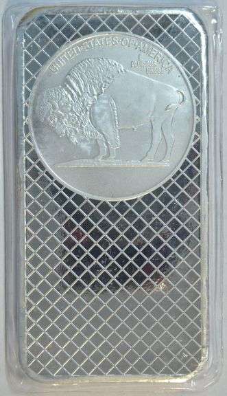 Cameo Prooflike 10 Troy Oz pure .999 fine silver Buffalo bar in plastic