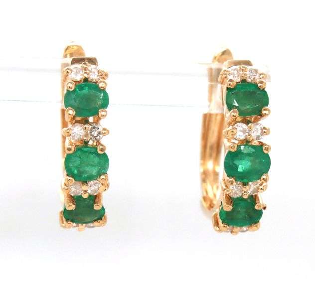 14kt Yellow gold 1ctw emerald and diamond earrings
