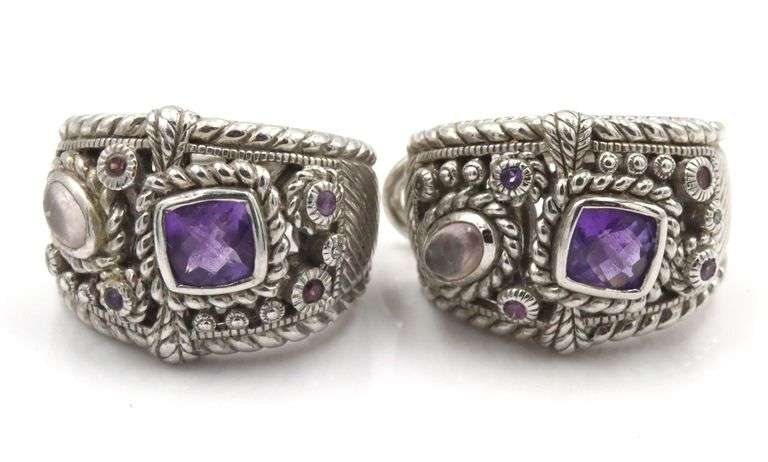 Judith Ripka 925 Silver Silver Amerthyst , Moonstone Earrings