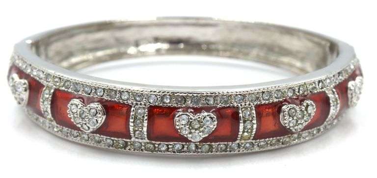 Vintage Red Enamel pave Rhinestone Heart Bangle