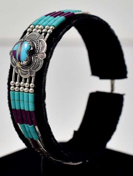 Native American Turquoise and Amethyst Gemstone Bracelet