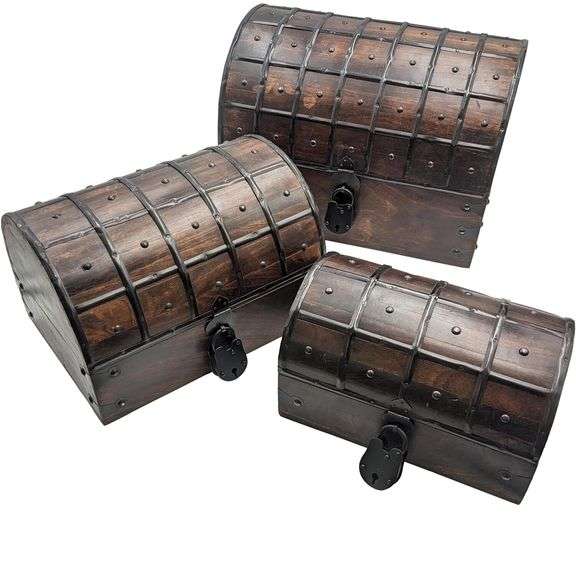 Set of 3 Nesting Wooden Pirate Treasure Chests
