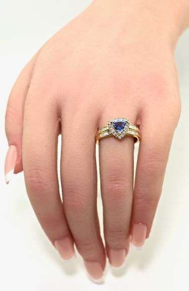 Stylish 14K Yellow Gold Triangular Tanzanite & Diamond Ring