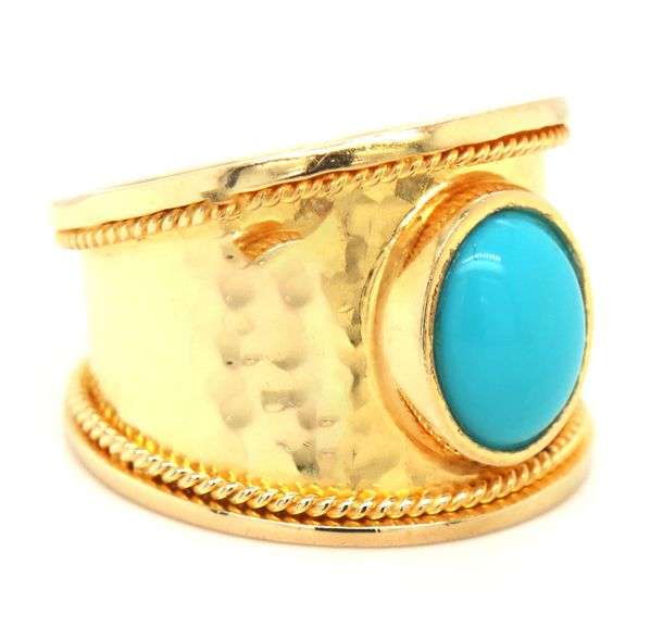 18kt Yellow gold wide cigar band with synthetic turquoise cab