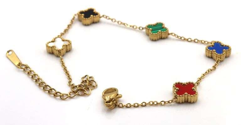 Stainless steel multi color clover bracelet