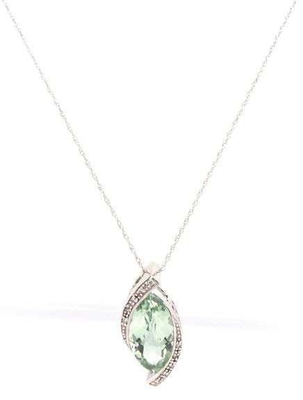 14kt White gold marquise Prasolite and diamond pendant on chain