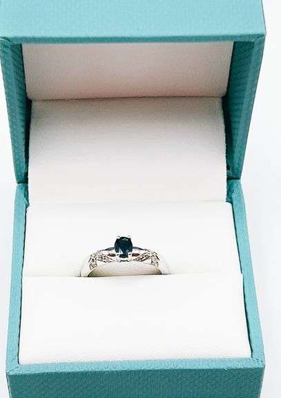 14kt Solid White Gold, Blue Sapphire, & Diamond Cocktail Ring