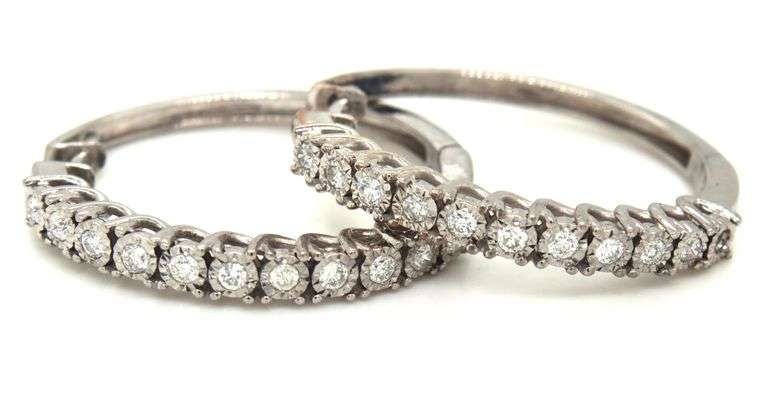 10kt White gold 0.45ctw Illusion set diamond hoop earrings