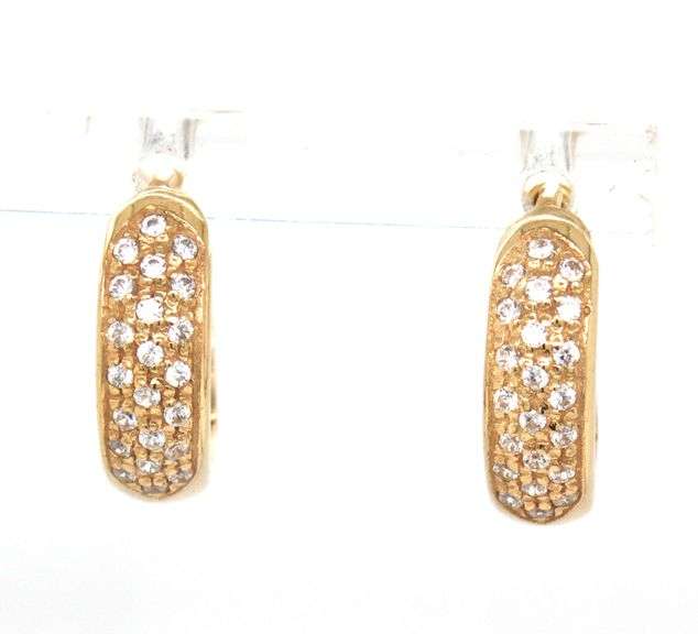 14kt Yellow gold CZ pave huggies