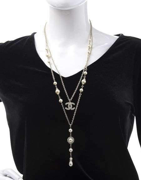 Chanel crystal and pearls coronation CC layered necklace