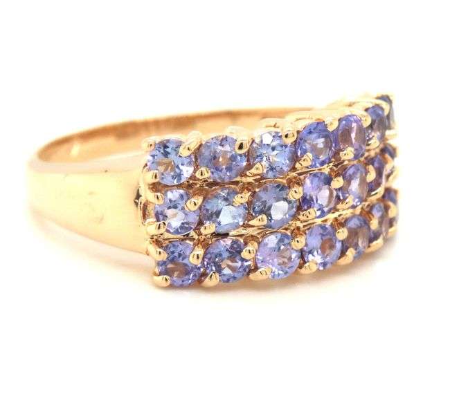 14kt Yellow gold Tanznaite cluster 3 row ring