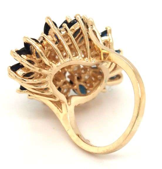 14kt Yellow gold 5.50ctw sapphire and 1ctw diamond cluster ring