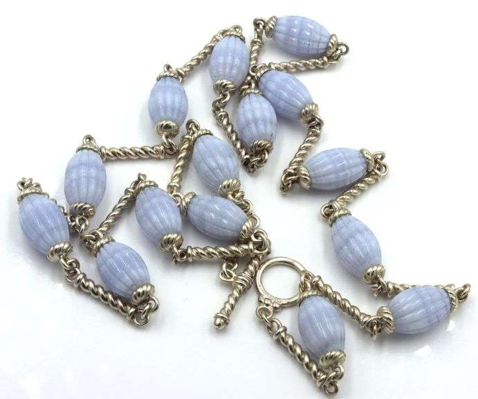 925 Stereling Silver Whitney Kelly Blue Lace Agate Necklace