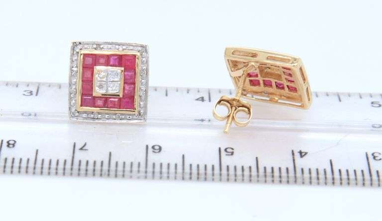 14kt Yellow Gold Ruby and Diamond accent Earrings