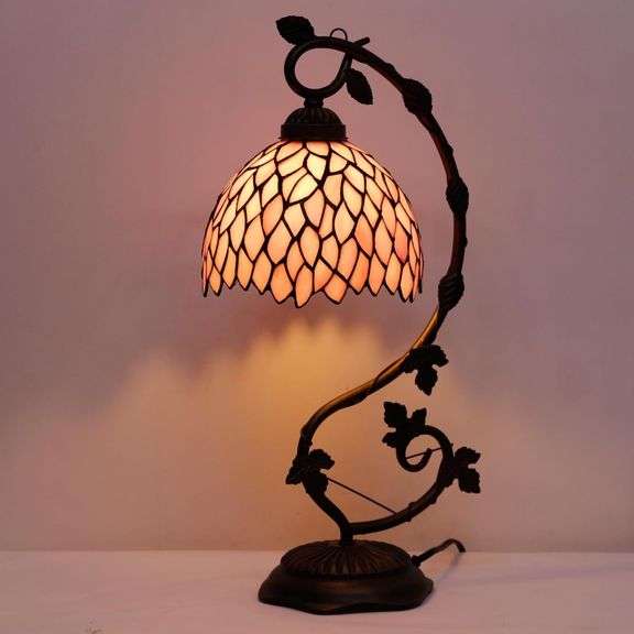 Pink Wisteria Stained Glass Table Lamp