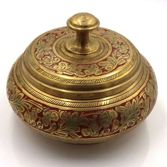 Vintage Indian brass lidded spice jar pot