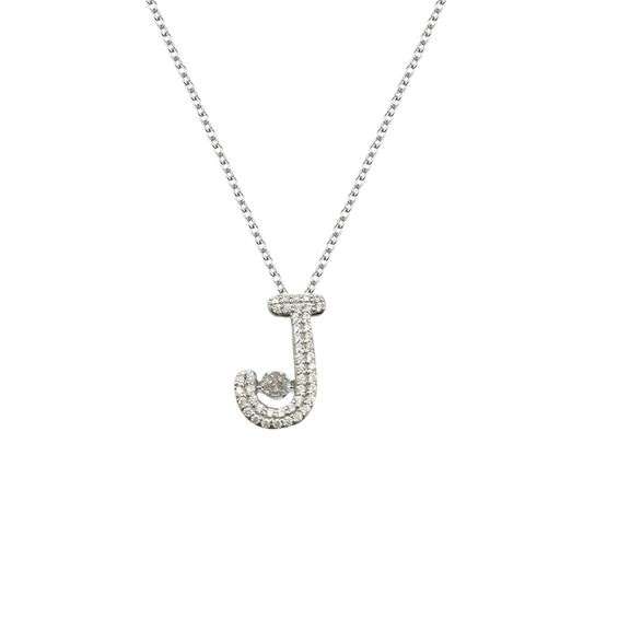 Initial ‘J’ Pendant – Sterling Silver & Dancing Moissanite