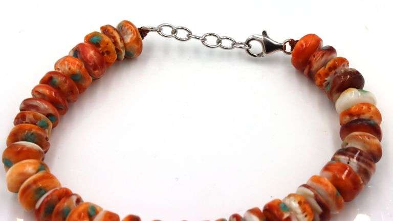 925 Sterling Silver Orange Spiny Oyster Bracelet