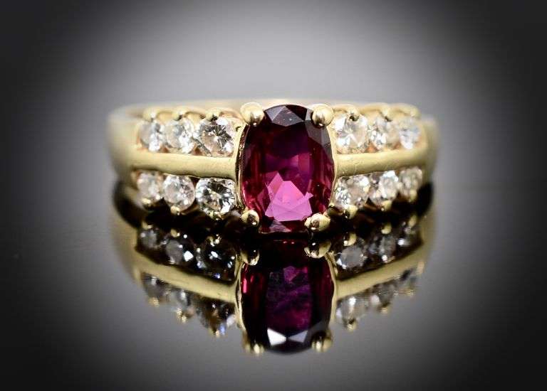 Elegant 14K Yellow Gold Oval Ruby & Diamond Ring