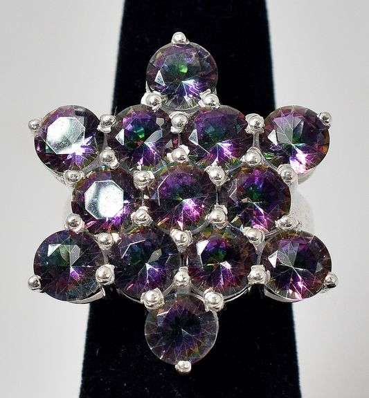 Mystic Topaz Gemstone Cluster Ring in Sterling Silver