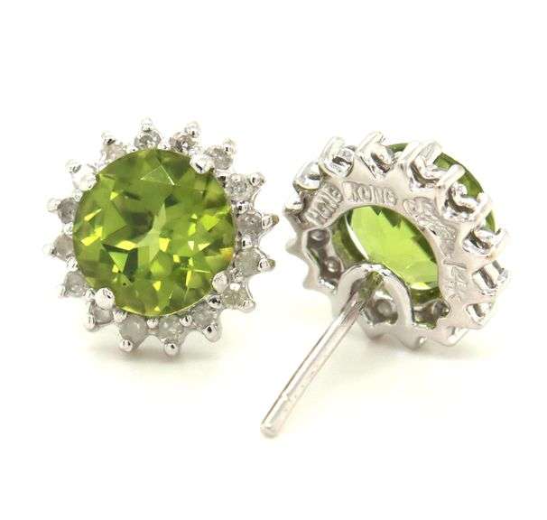 14kt White gold 3ctw Peridot and diamond accent earrings