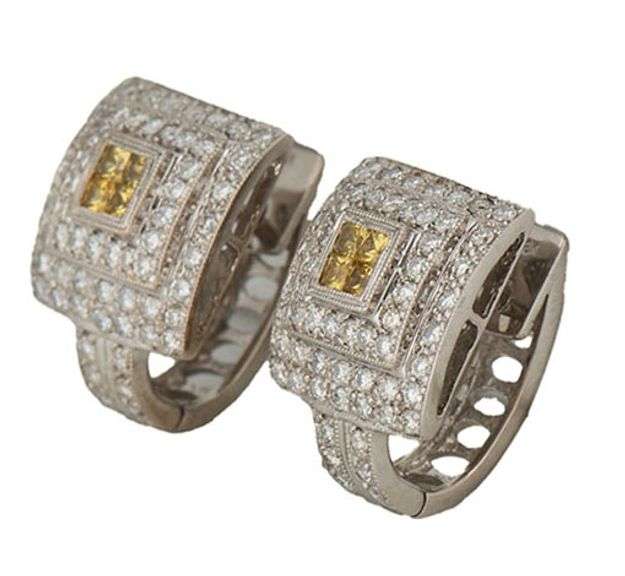 0.50ctw Princess Cut Yellow Sapphire and 1.50ctw Diamond Double Frame Earrings in 18K