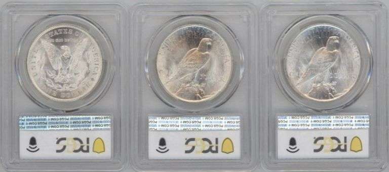 Near Gem BU 1921, 1922, & 1923 Silver Dollars. PCGS MS64