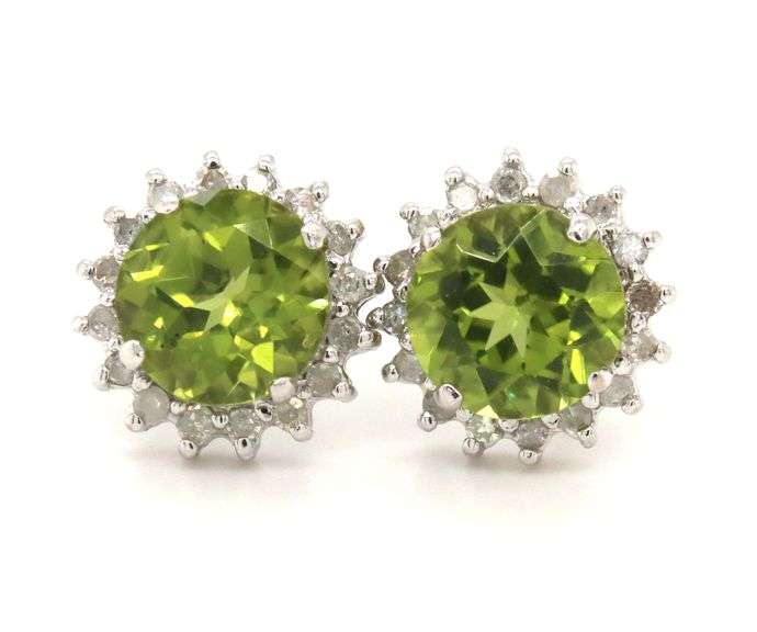 14kt White gold 3ctw Peridot and diamond accent earrings