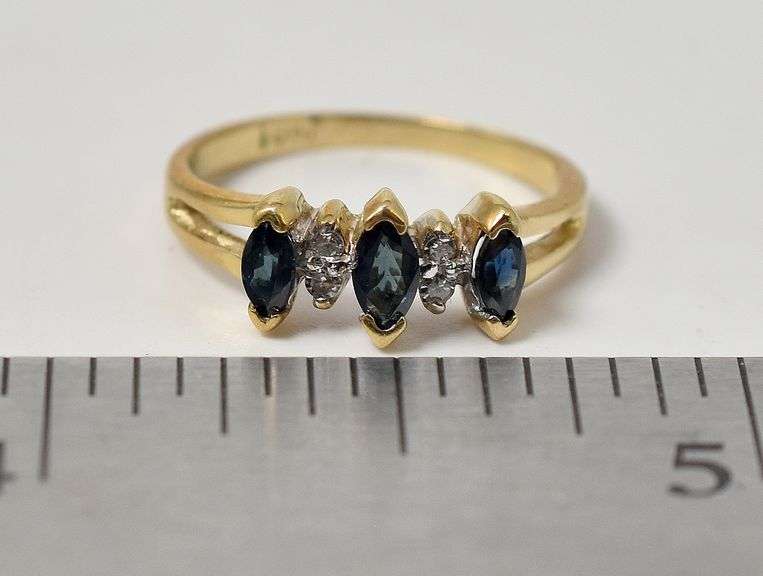 Simply Beautiful 10K Yellow Gold Blue Sapphire and Diamond Ring