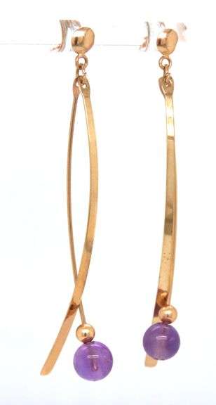 14kt Yellow gold amethyst dangle earrings
