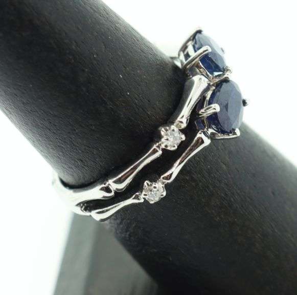 14kt White Gold, Blue Sapphire, & Diamond Cocktail Ring