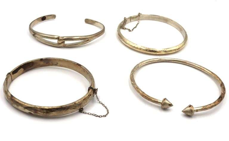 Group lot of 4 cuff bangles in 925 sterling silver