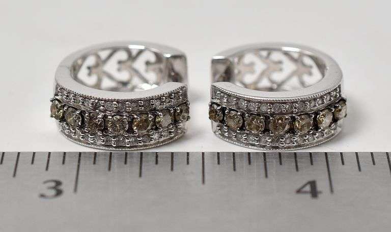 Sparkling 14K White Gold Diamond Huggie Hoop Earrings