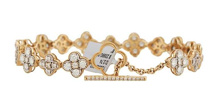 New 2.74ctw Round Diamond Clover Shaped Station Bracelet in 14K