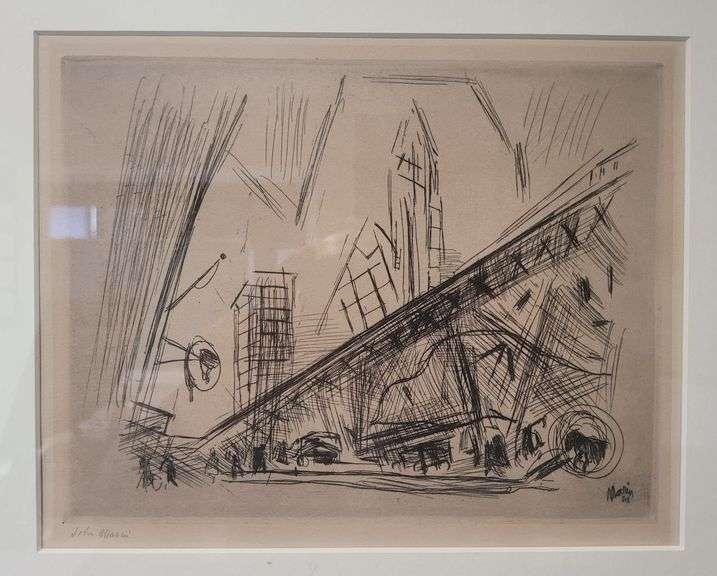 Investment quality! John Marin – "Downtown, The El" (Original Etching, Limited Edition, New Republic